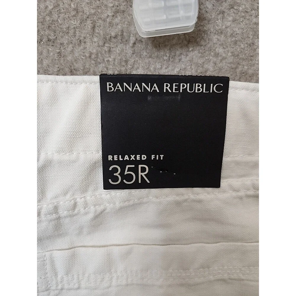 Banana Republic Dockside Pants Mens 35 Cream Linen Blend Beach Vacation NEW